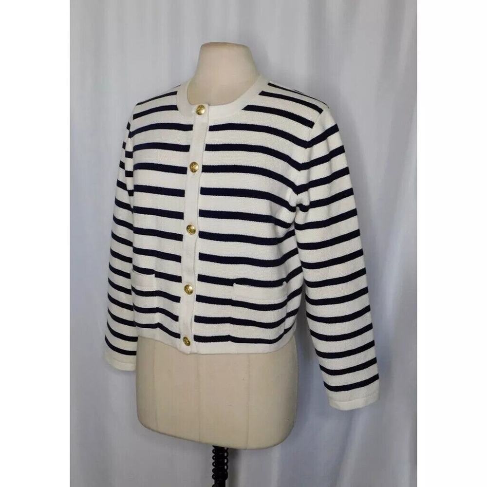 Jcrew Emilie Patchpocket Sweater Lady Jacket In Stripe - S - Ivory Navy - Picture 5 of 6